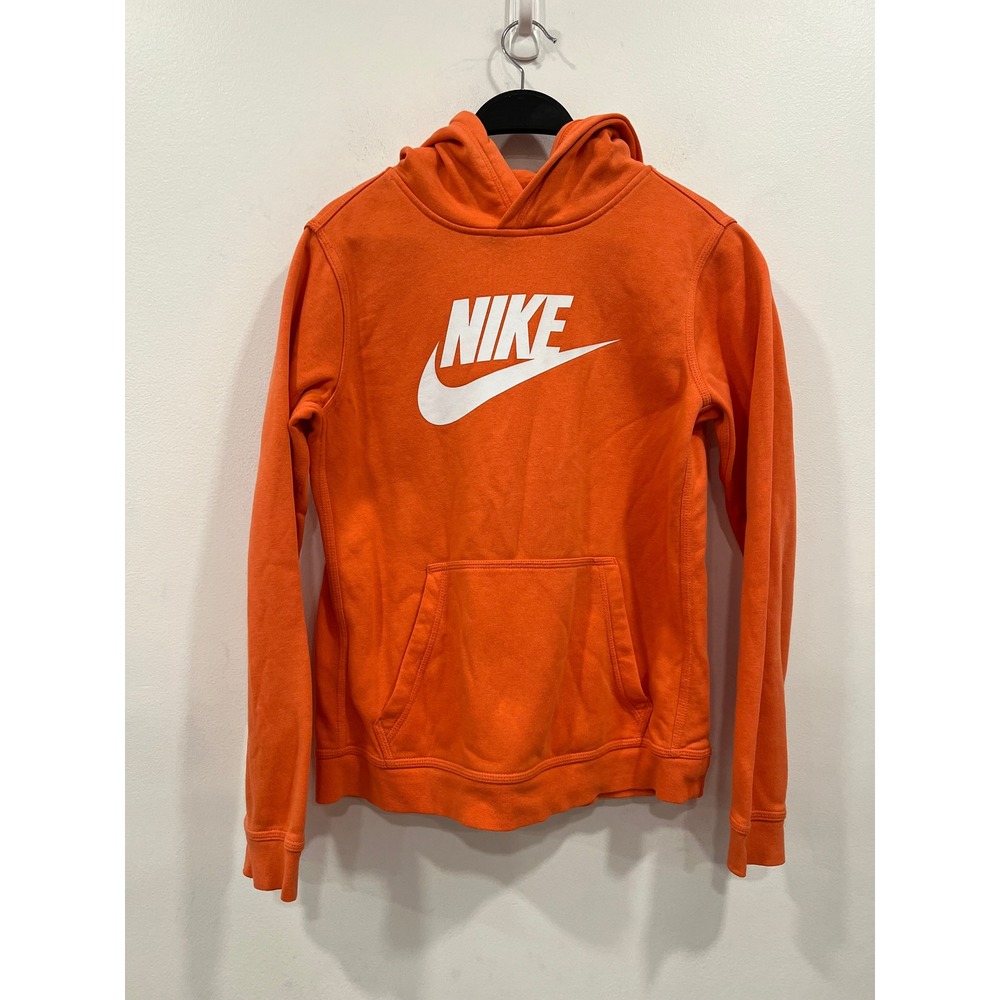 Nike Hoodie Pullover Swoosh Logo Kids Youth Size XL Orange Fleece Sweatshirt